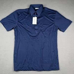 Collars & Co. Dress Collar Polo Shirt Mens L Blue Lightweight Short Sleeve FLAW